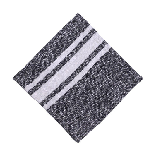 Linen Cocktail Napkin Black w/ Wht Stripes